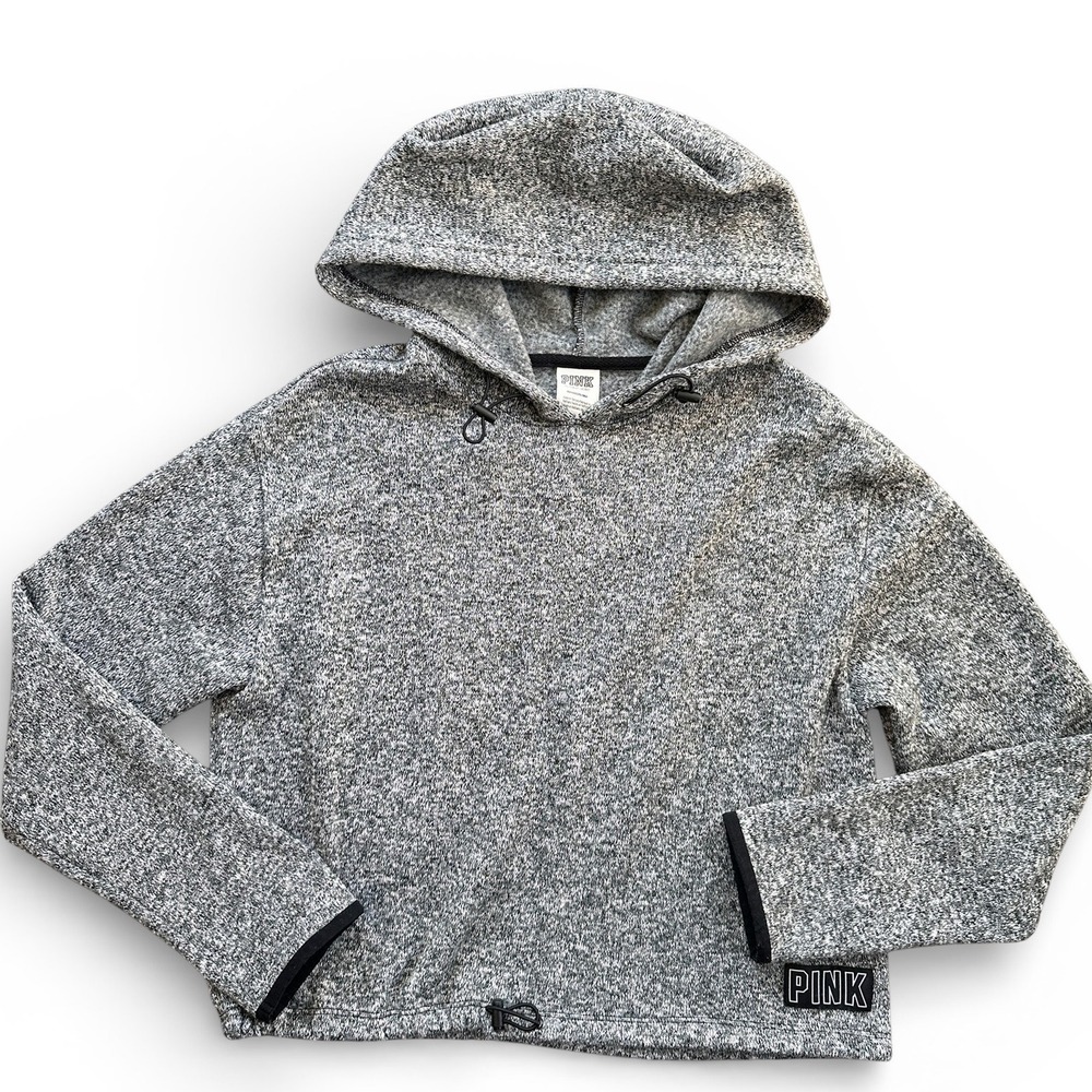 PINK Victoria's Secret Hoodie Women Small Gray Excellent Marled Cropped Pullover